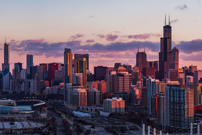 chicago skyline at twilight