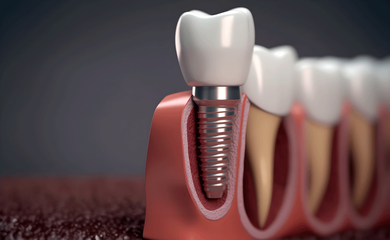 Medically accurate 3D illustration of human teeth and Implant concept.